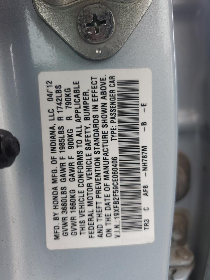 2012 Honda Civic Lx VIN: 19XFB2F59CE060406 Lot: 58454645