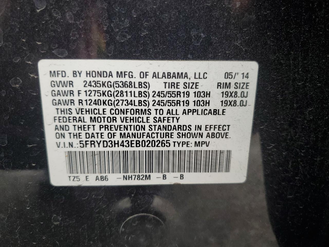 2014 Acura Mdx Technology VIN: 5FRYD3H43EB020265 Lot: 53580405