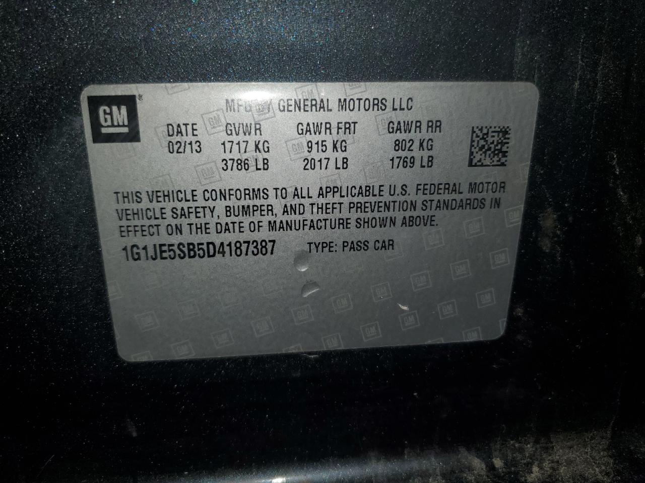 2013 Chevrolet Sonic Ltz VIN: 1G1JE5SB5D4187387 Lot: 56745245