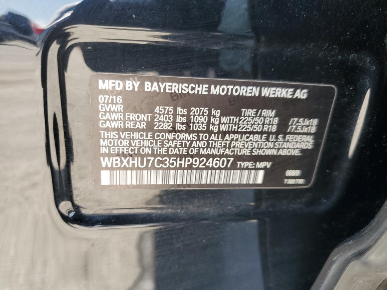 2017 BMW X1 Sdrive28I VIN: WBXHU7C35HP924607 Lot: 57346625