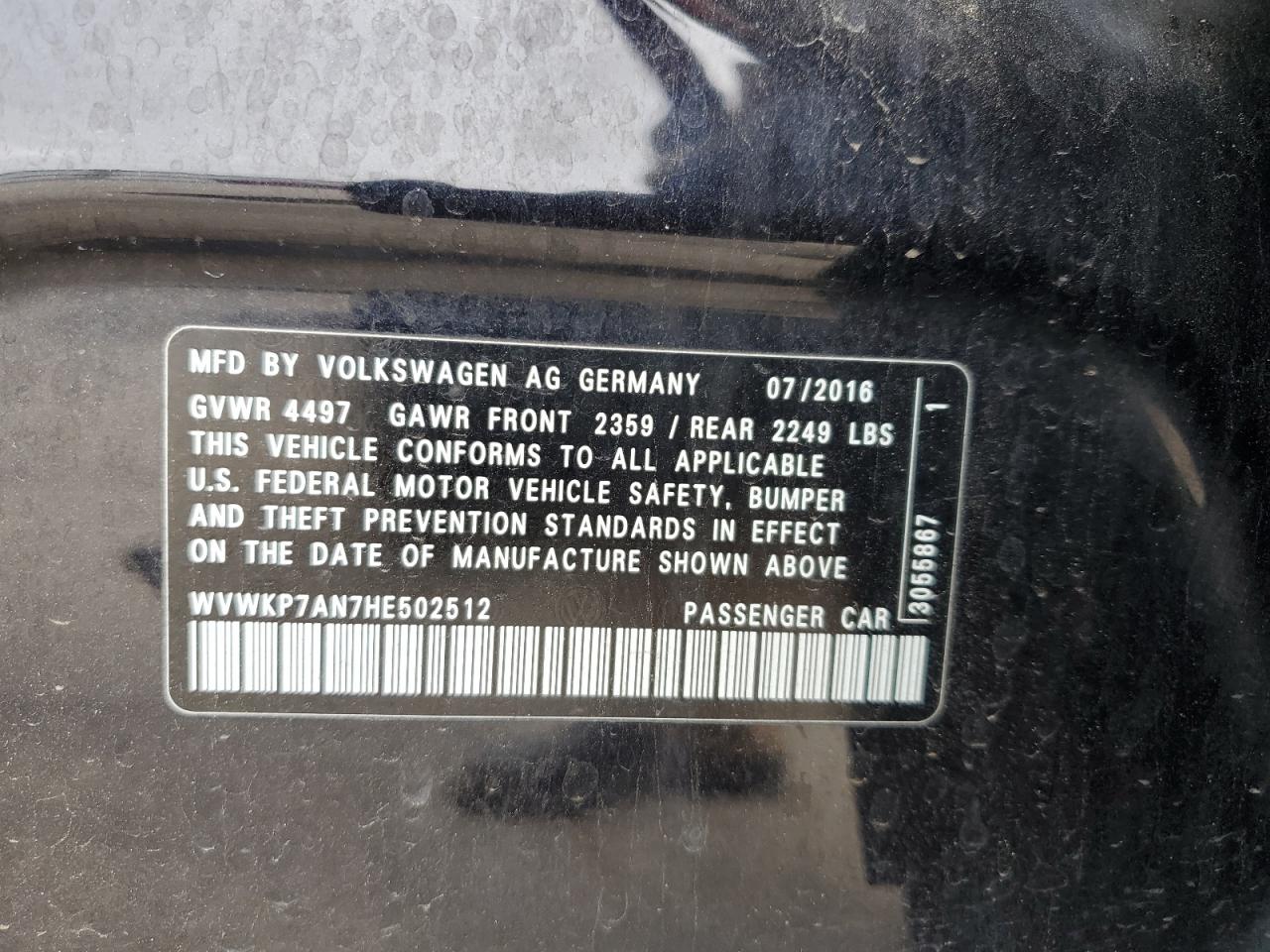 2017 Volkswagen Cc Sport VIN: WVWKP7AN7HE502512 Lot: 56922085