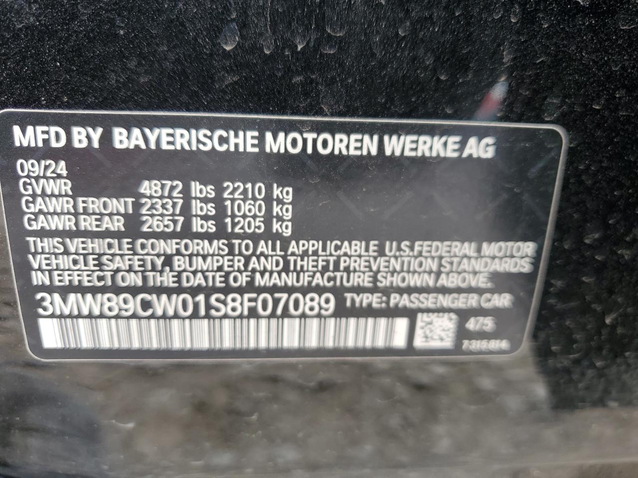 2025 BMW 330Xi VIN: 3MW89CW01S8F07089 Lot: 57047955