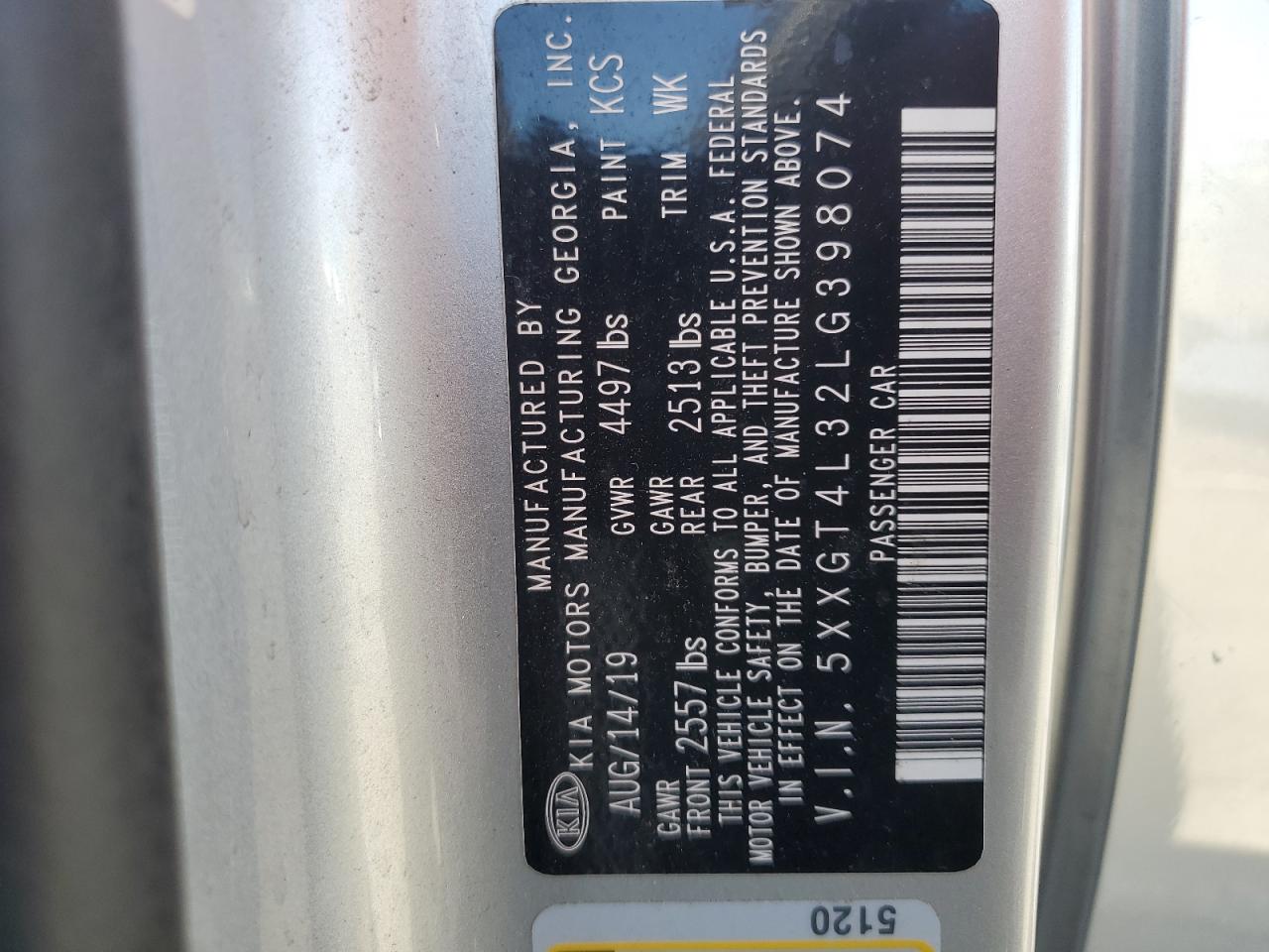 2020 Kia Optima Lx VIN: 5XXGT4L32LG398074 Lot: 58363945