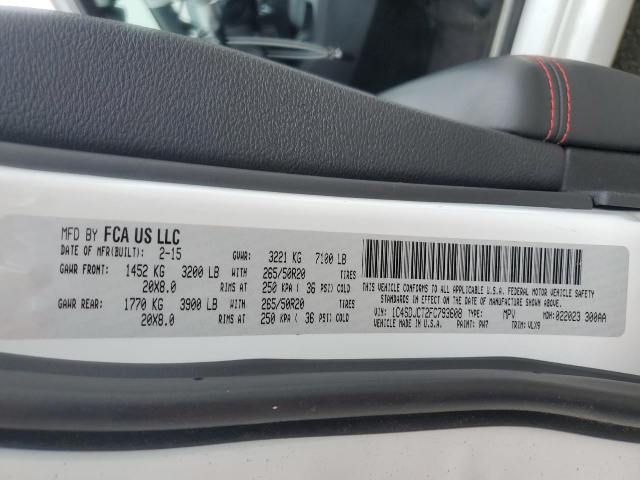 2015 Dodge Durango R/T VIN: 1C4SDJCT2FC793608 Lot: 57147085