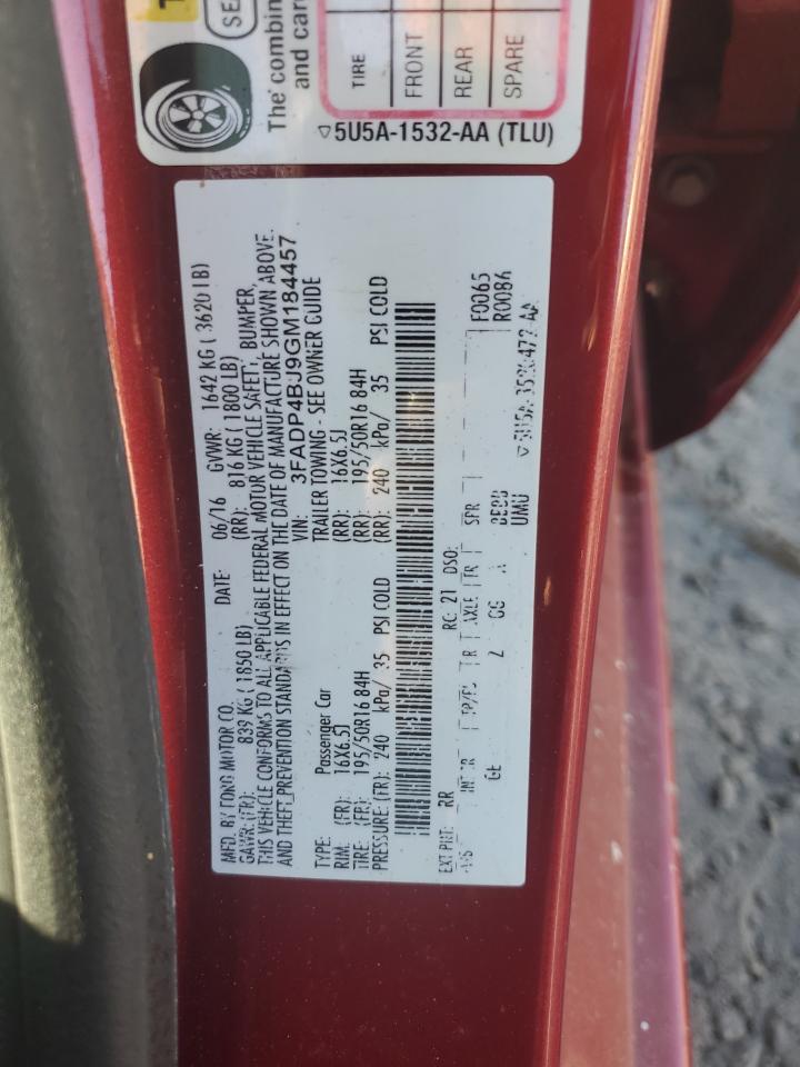 2016 Ford Fiesta Se VIN: 3FADP4BJ9GM184457 Lot: 56514985