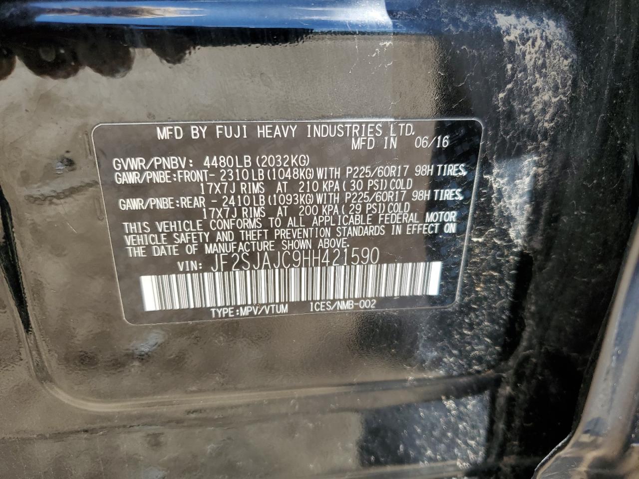 2017 Subaru Forester 2.5I Limited VIN: JF2SJAJC9HH421590 Lot: 59220015
