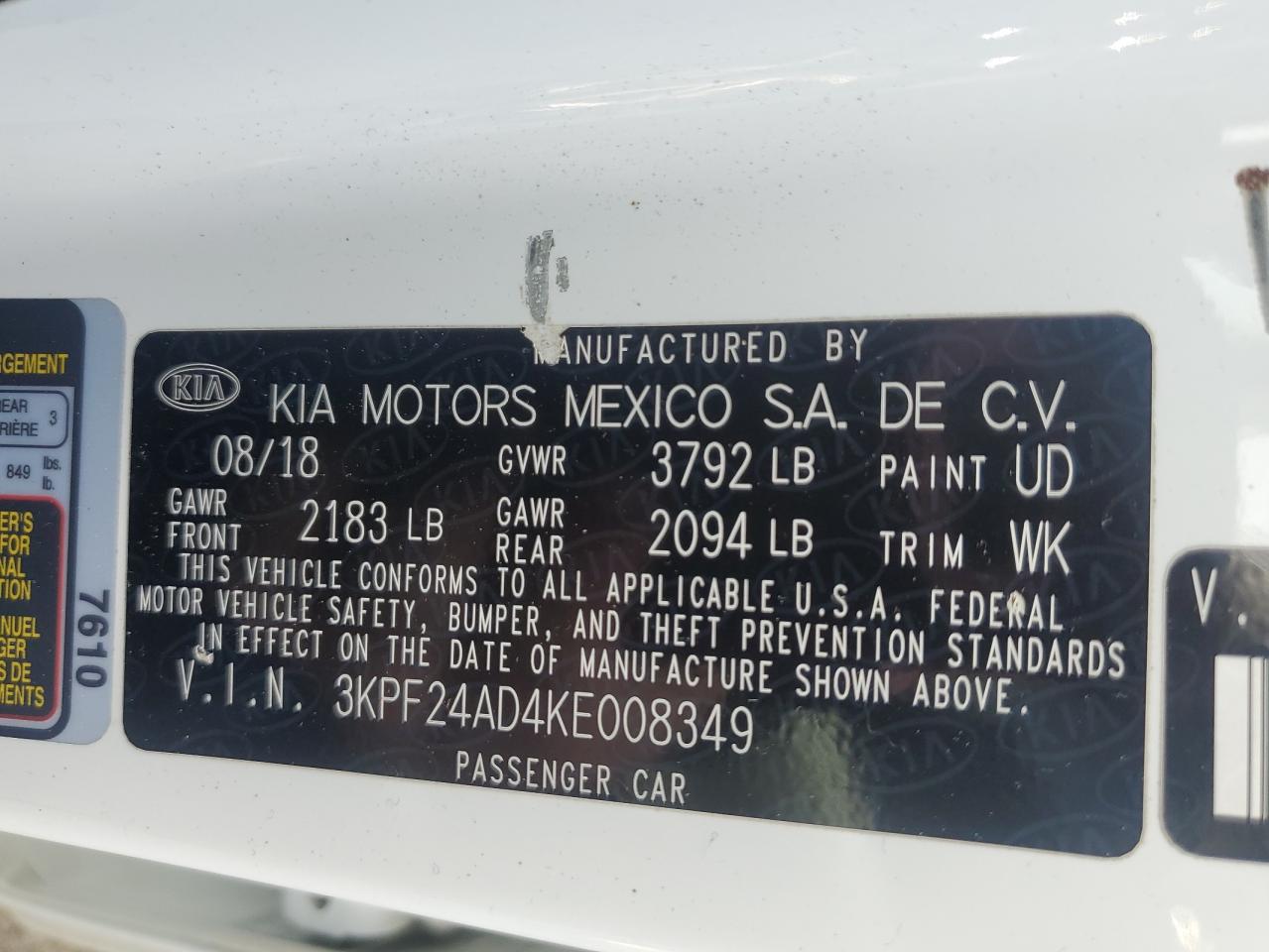 2019 Kia Forte Fe VIN: 3KPF24AD4KE008349 Lot: 56305345