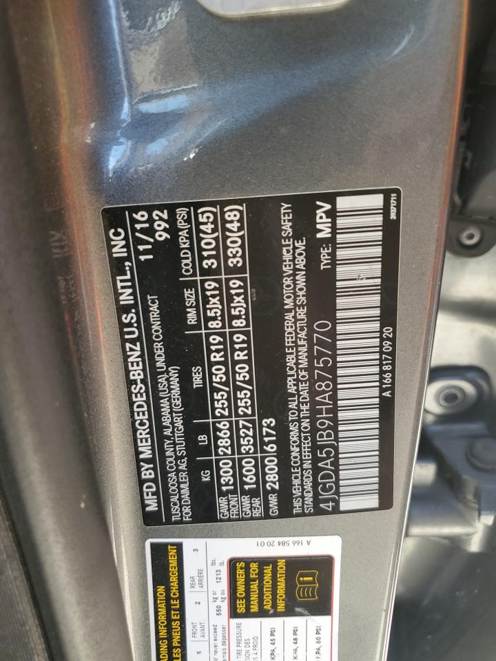 2017 Mercedes-Benz Gle 350 VIN: 4JGDA5JB9HA875770 Lot: 56971575