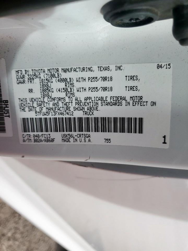 2015 Toyota Tundra Double Cab Sr VIN: 5TFUW5F13FX467412 Lot: 56602195