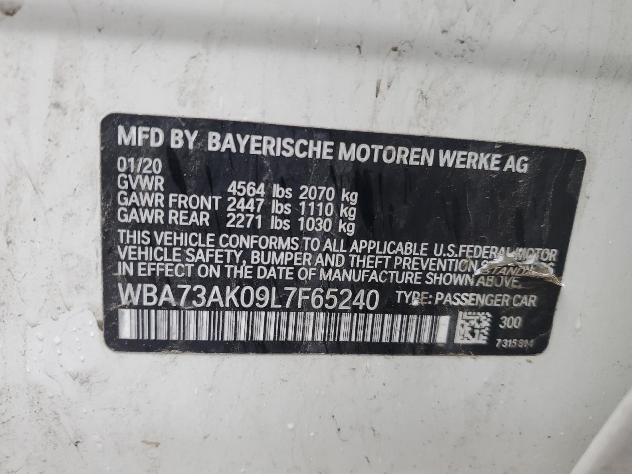 2020 BMW 228Xi VIN: WBA73AK09L7F65240 Lot: 55492085