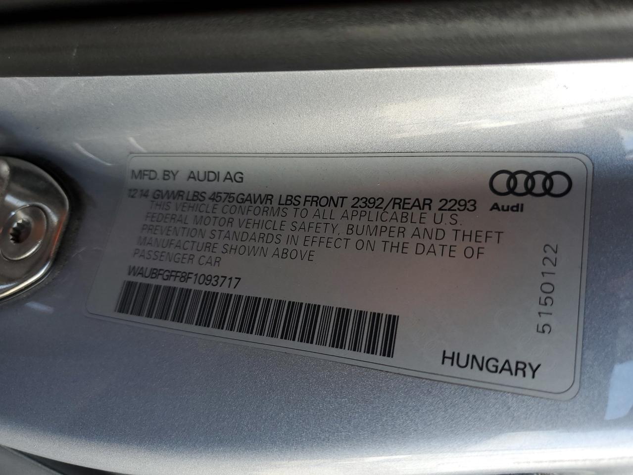 2015 Audi A3 Premium VIN: WAUBFGFF8F1093717 Lot: 56733915