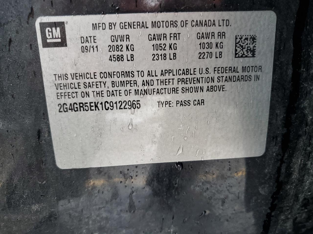 2012 Buick Regal VIN: 2G4GR5EK1C9122965 Lot: 56742955