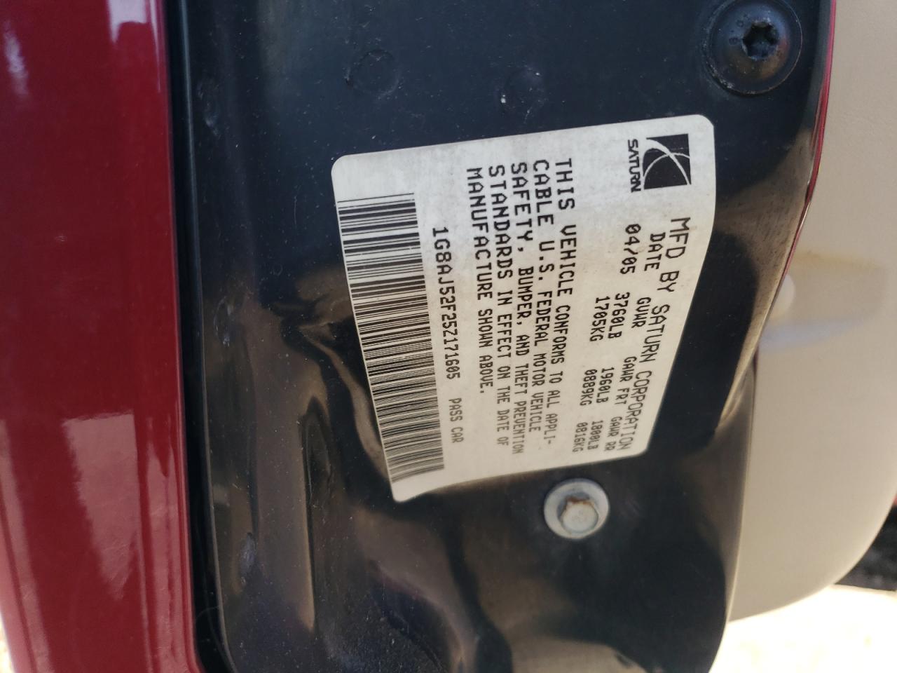 2005 Saturn Ion Level 2 VIN: 1G8AJ52F25Z171605 Lot: 56061895