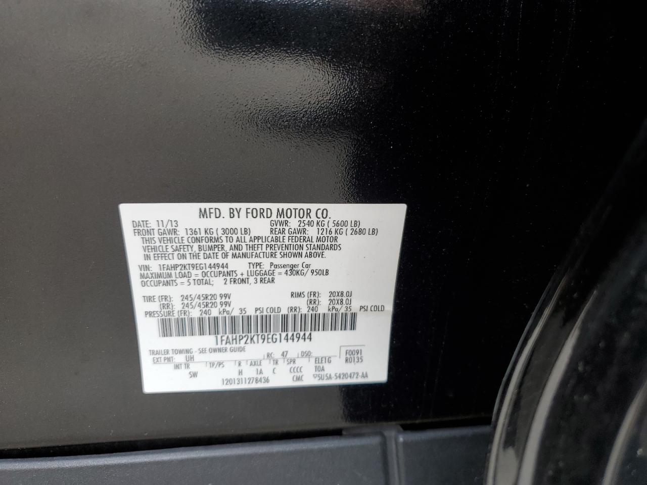 2014 Ford Taurus Sho VIN: 1FAHP2KT9EG144944 Lot: 56763915