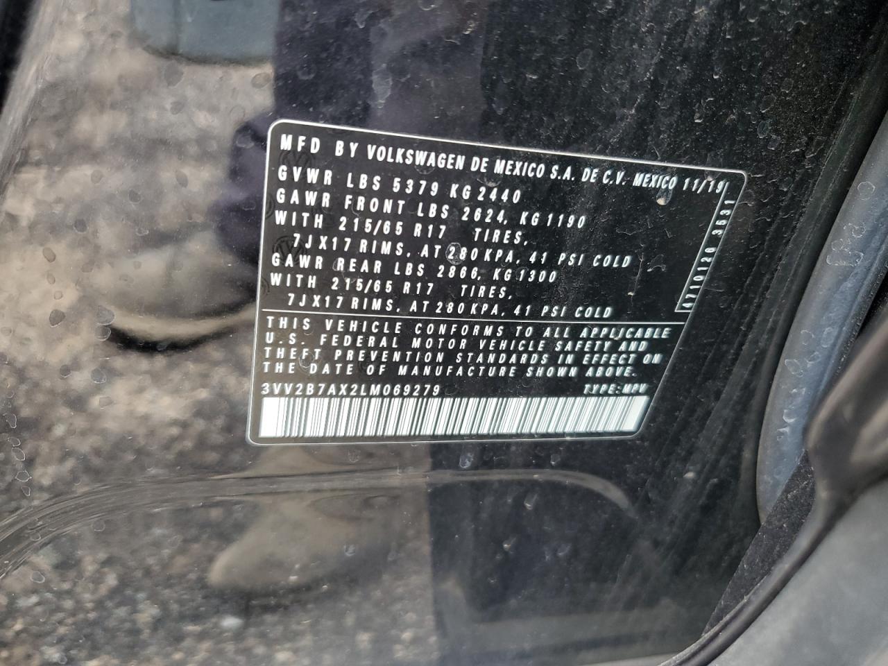 2020 Volkswagen Tiguan Se VIN: 3VV2B7AX2LM069279 Lot: 58146005