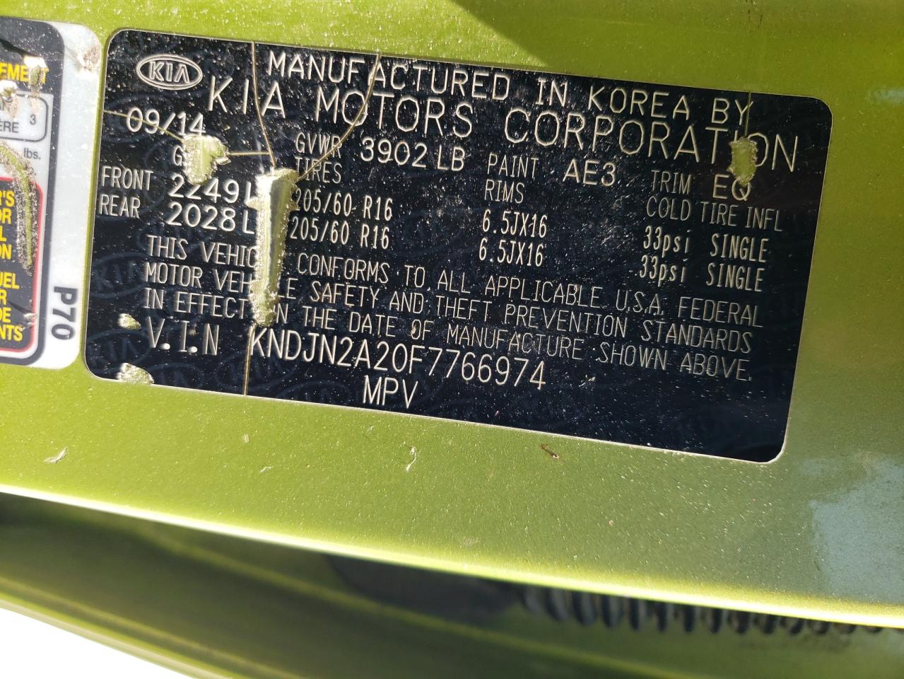 2015 Kia Soul VIN: KNDJN2A20F7766974 Lot: 57437495