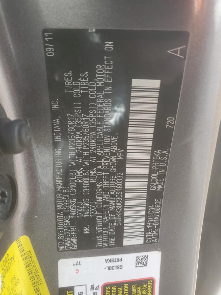 2012 Toyota Sienna Le VIN: 5TDKK3DC9CS180332 Lot: 57476375