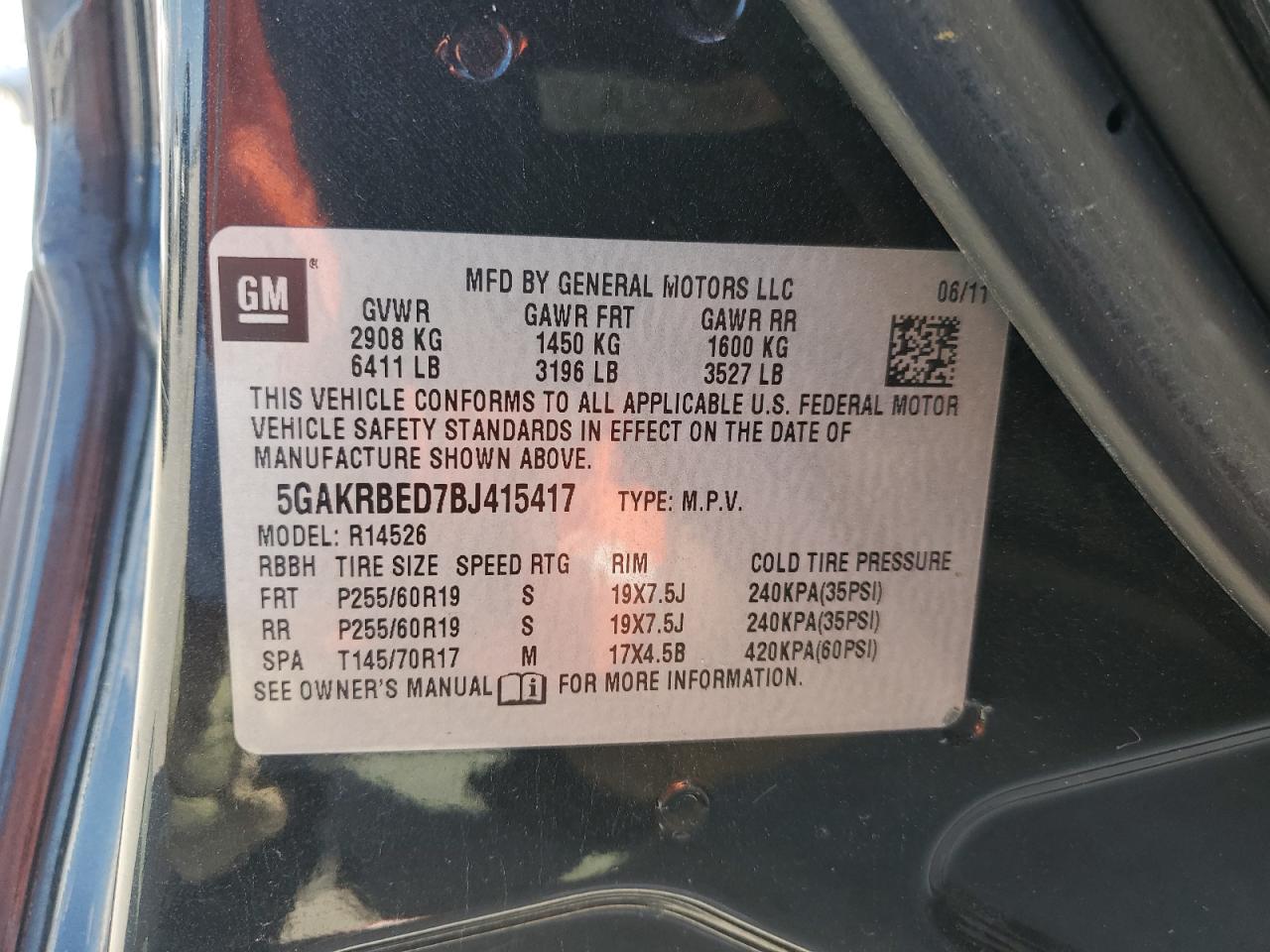 2011 Buick Enclave Cxl VIN: 5GAKRBED7BJ415417 Lot: 55973765