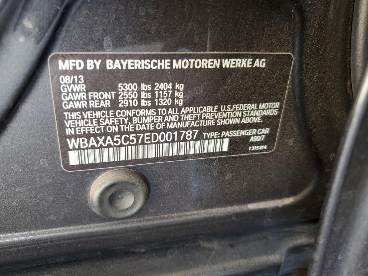 2014 BMW 535 D VIN: WBAXA5C57ED001787 Lot: 57653875