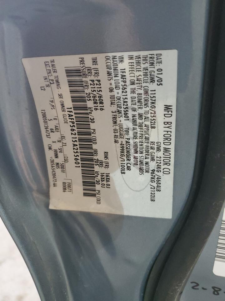 2005 Ford Taurus Sel VIN: 1FAFP56215A255601 Lot: 57904235