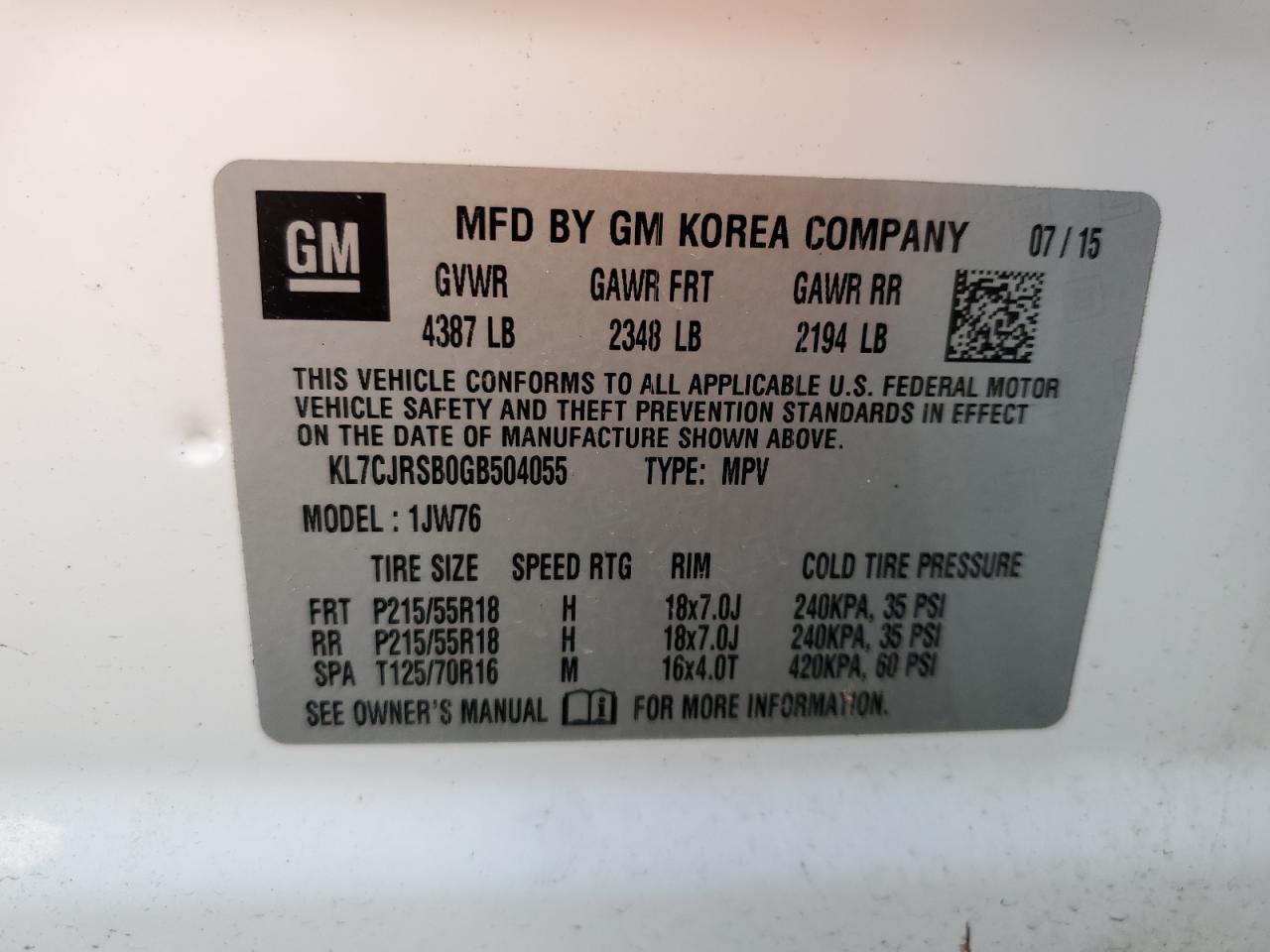 2016 Chevrolet Trax Ltz VIN: KL7CJRSB0GB504055 Lot: 55581655