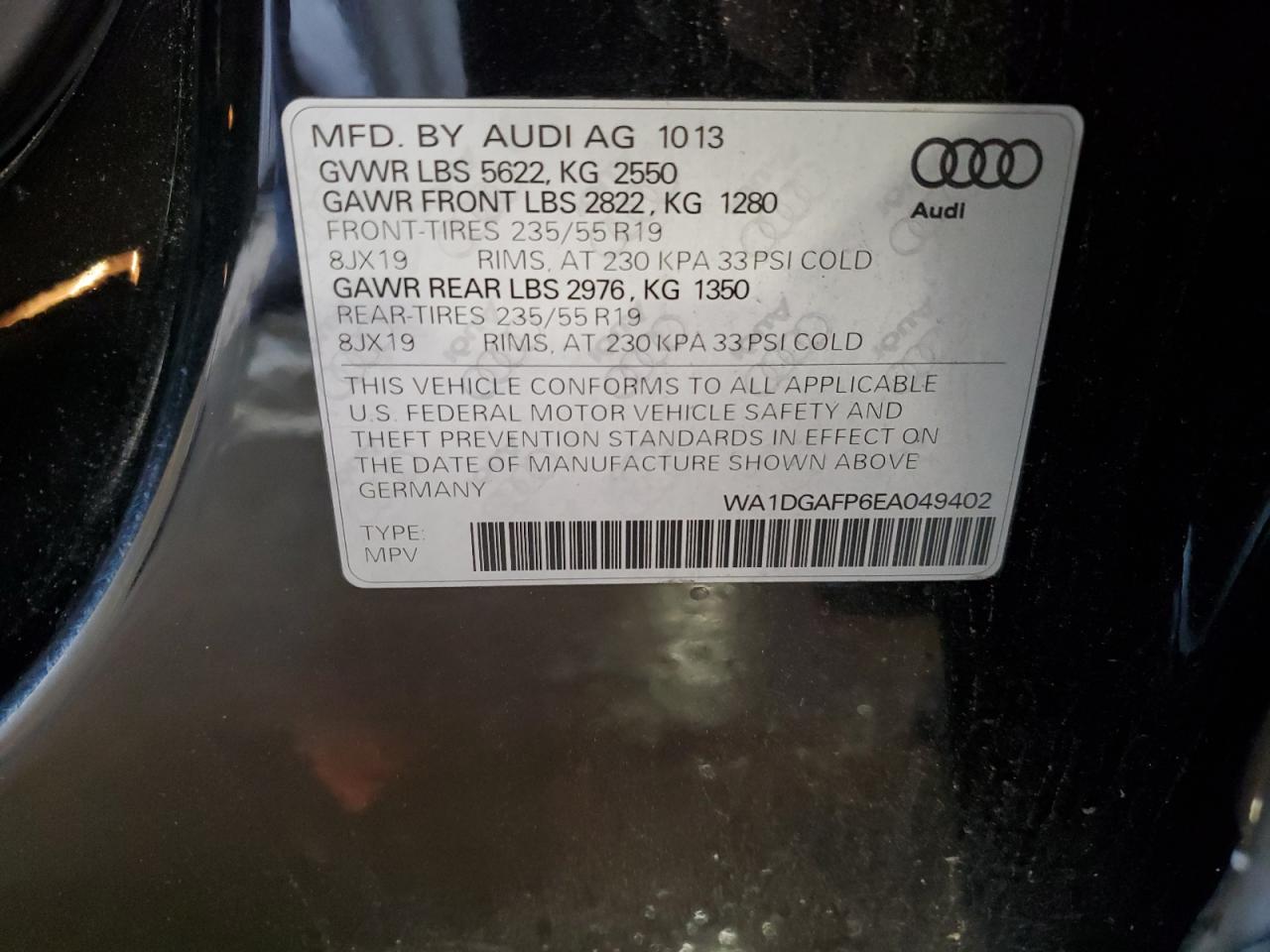 2014 Audi Q5 Premium Plus VIN: WA1DGAFP6EA049402 Lot: 55859355