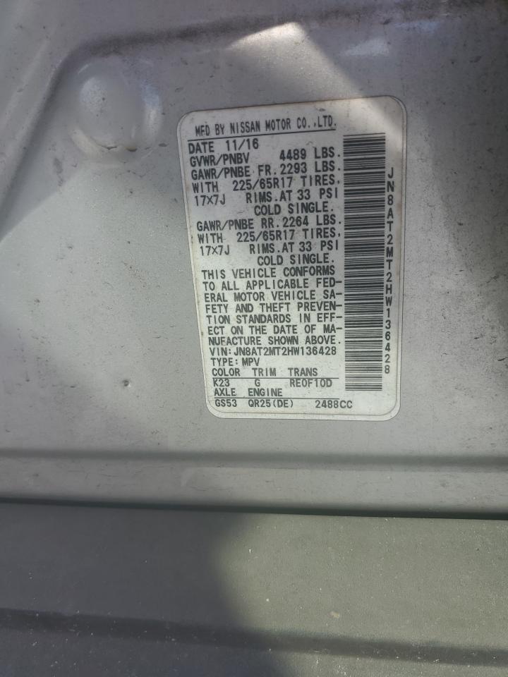 2017 Nissan Rogue S VIN: JN8AT2MT2HW136428 Lot: 56599395