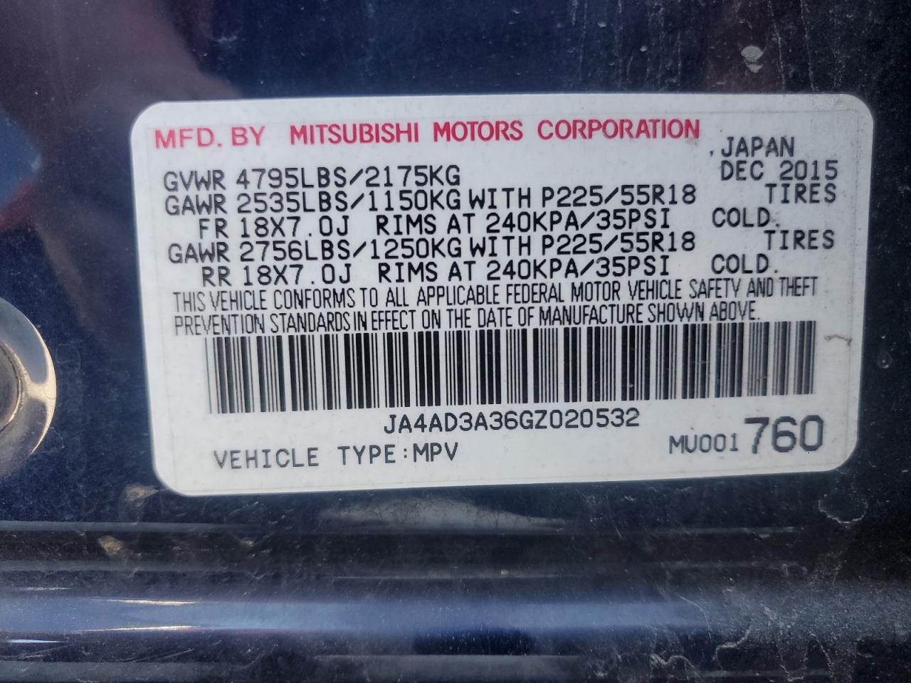 2016 Mitsubishi Outlander Se VIN: JA4AD3A36GZ020532 Lot: 57345905