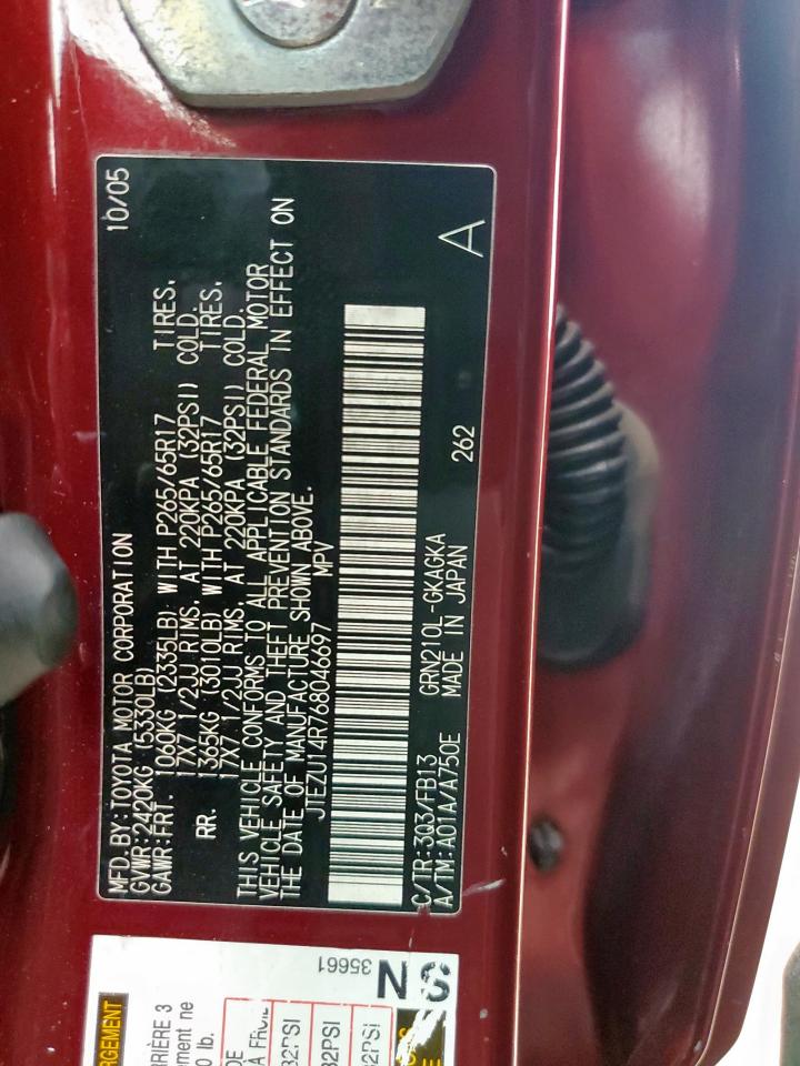 2006 Toyota 4Runner Sr5 VIN: JTEZU14R768046697 Lot: 57618175