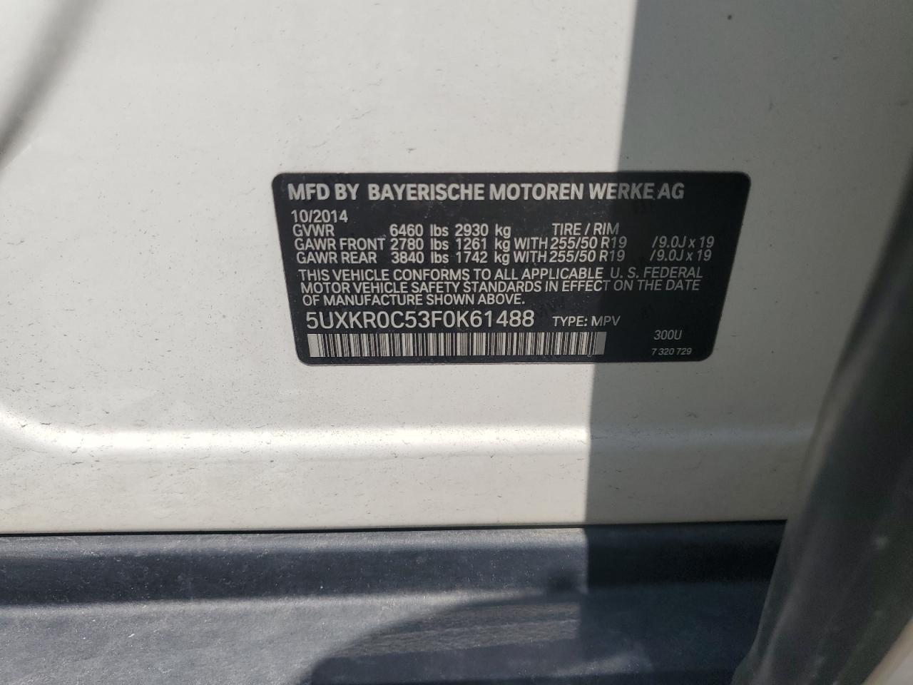2015 BMW X5 xDrive35I VIN: 5UXKR0C53F0K61488 Lot: 57421645