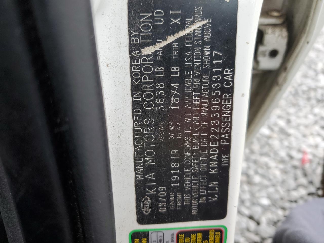 2009 Kia Rio Base VIN: KNADE223396533117 Lot: 56147735