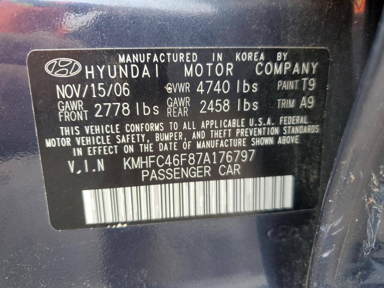 2007 Hyundai Azera Se VIN: KMHFC46F87A176797 Lot: 55836555