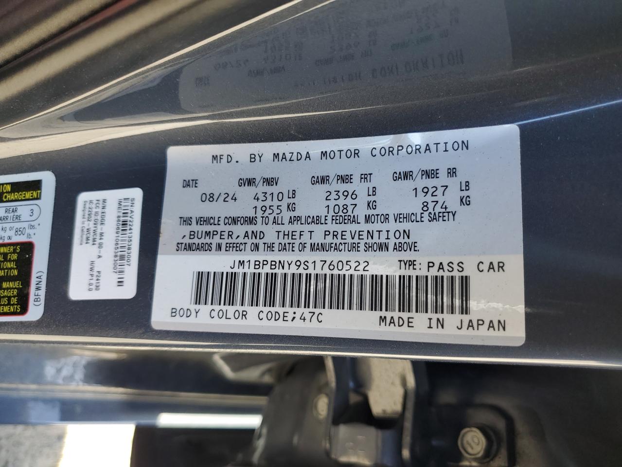 2025 Mazda 3 Premium Plus VIN: JM1BPBNY9S1760522 Lot: 56765745