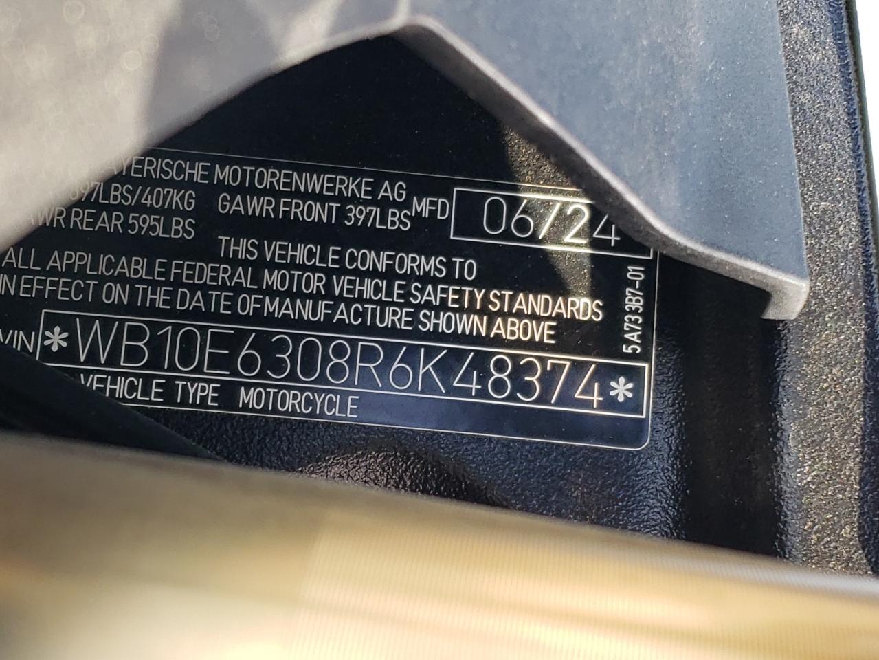 2024 BMW S 1000 Rr VIN: WB10E6308R6K48374 Lot: 57131335