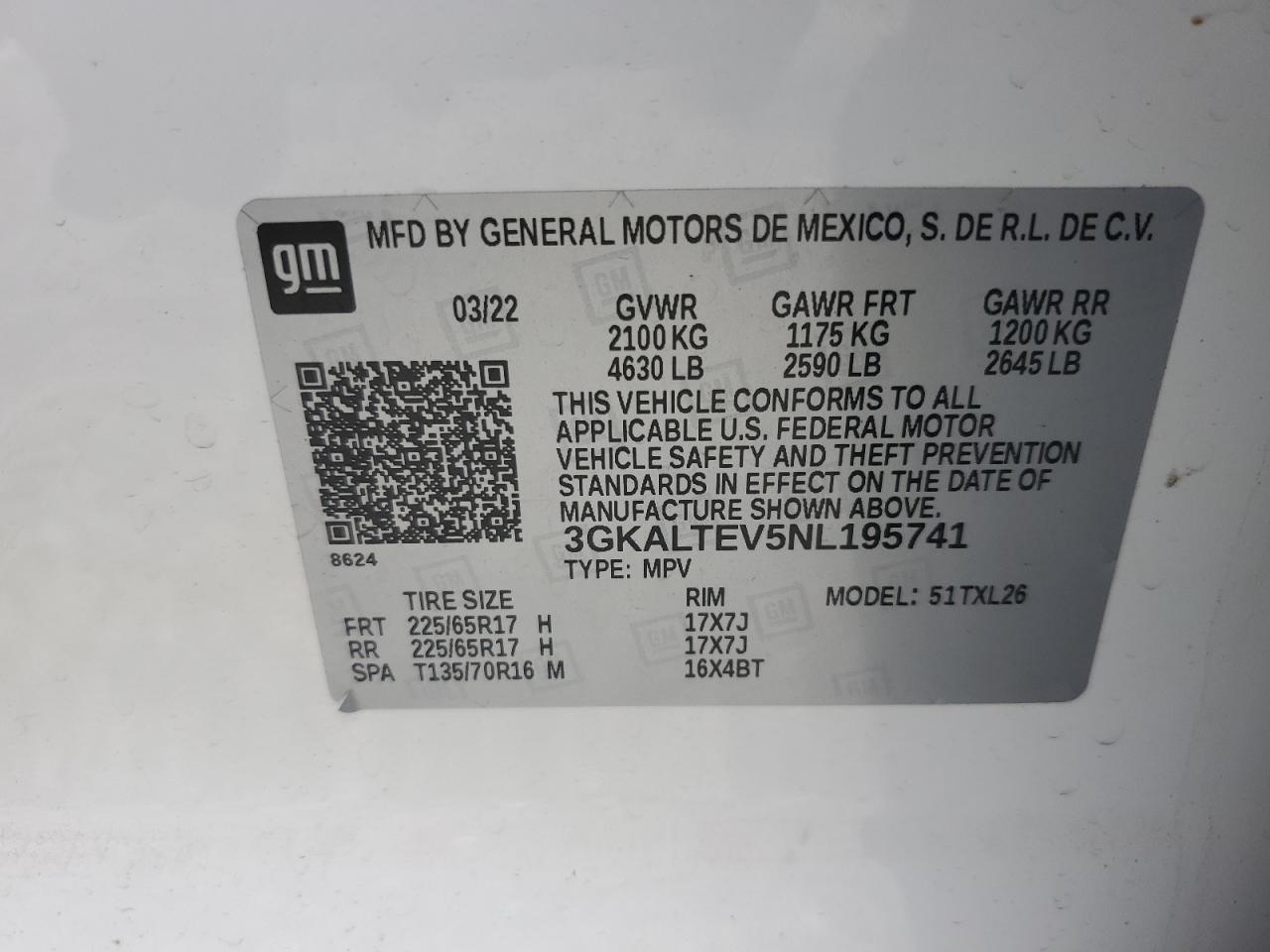2022 GMC Terrain Sle VIN: 3GKALTEV5NL195741 Lot: 57082765