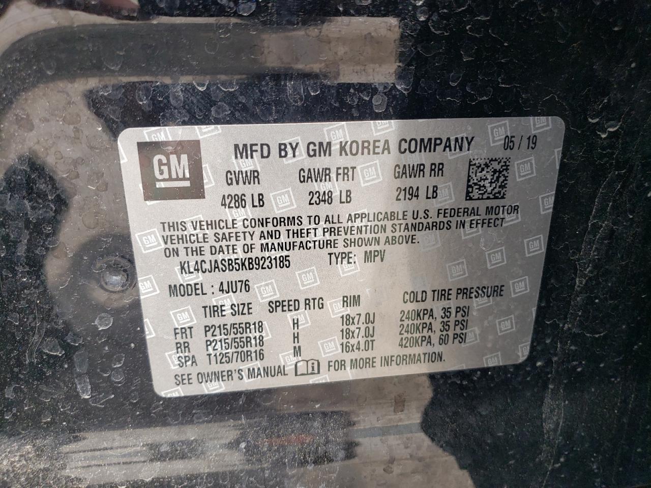 2019 Buick Encore Preferred VIN: KL4CJASB5KB923185 Lot: 57217545