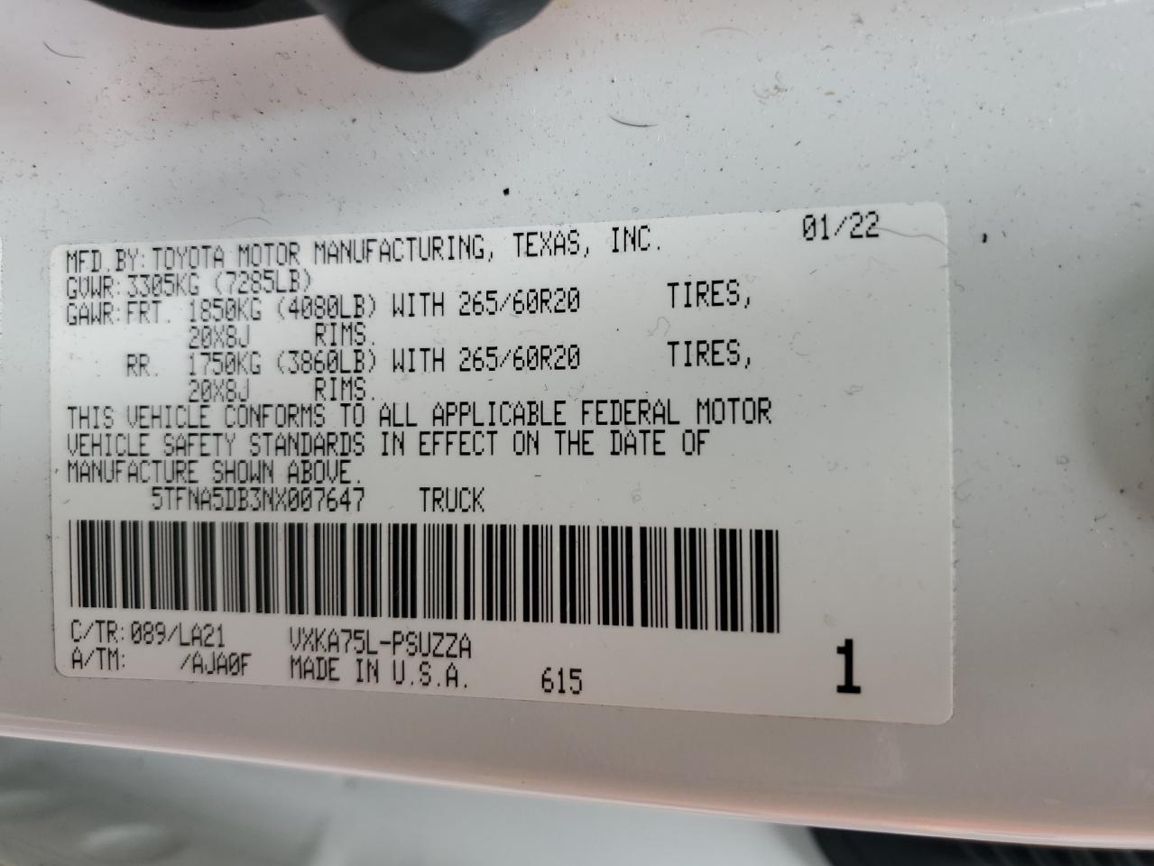 2022 Toyota Tundra Crewmax Platinum VIN: 5TFNA5DB3NX007647 Lot: 56211625