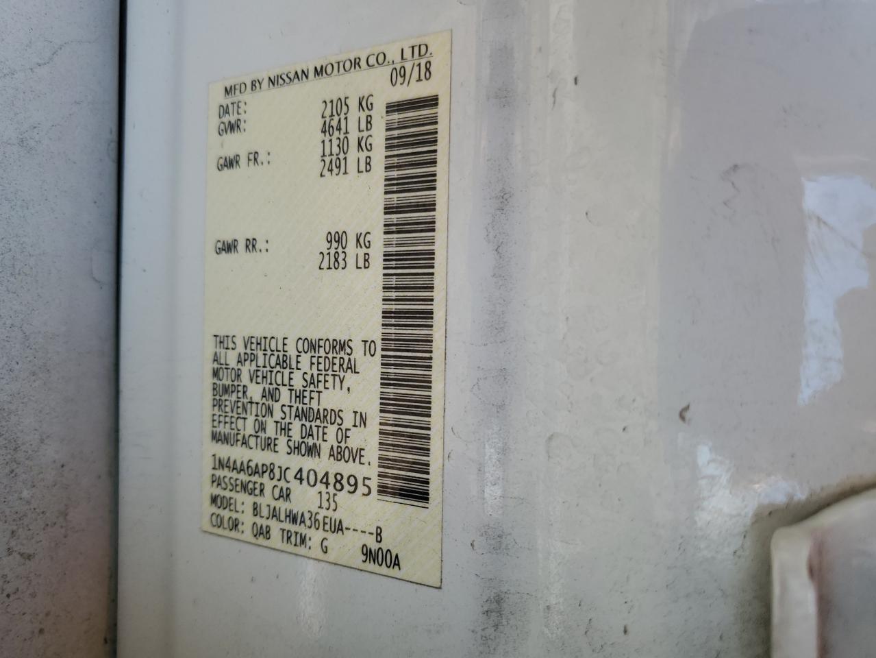 2018 Nissan Maxima 3.5S VIN: 1N4AA6AP8JC404895 Lot: 54932655