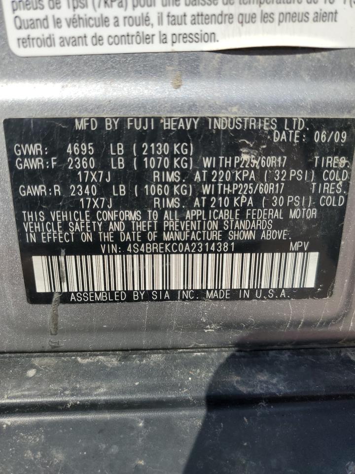 2010 Subaru Outback 3.6R Limited VIN: 4S4BREKC0A2314381 Lot: 58184805