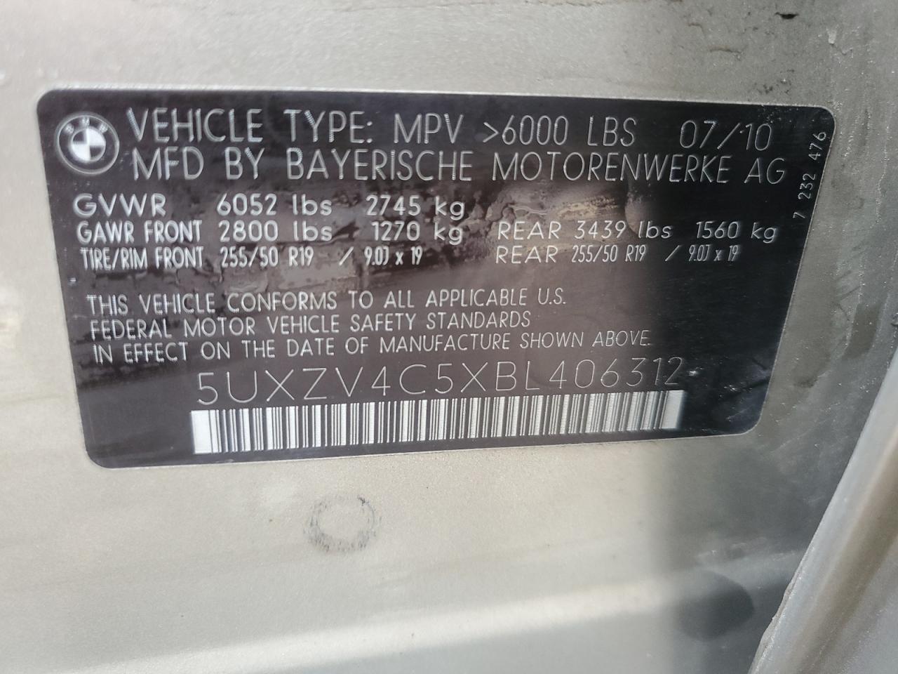 2011 BMW X5 xDrive35I VIN: 5UXZV4C5XBL406312 Lot: 56566475