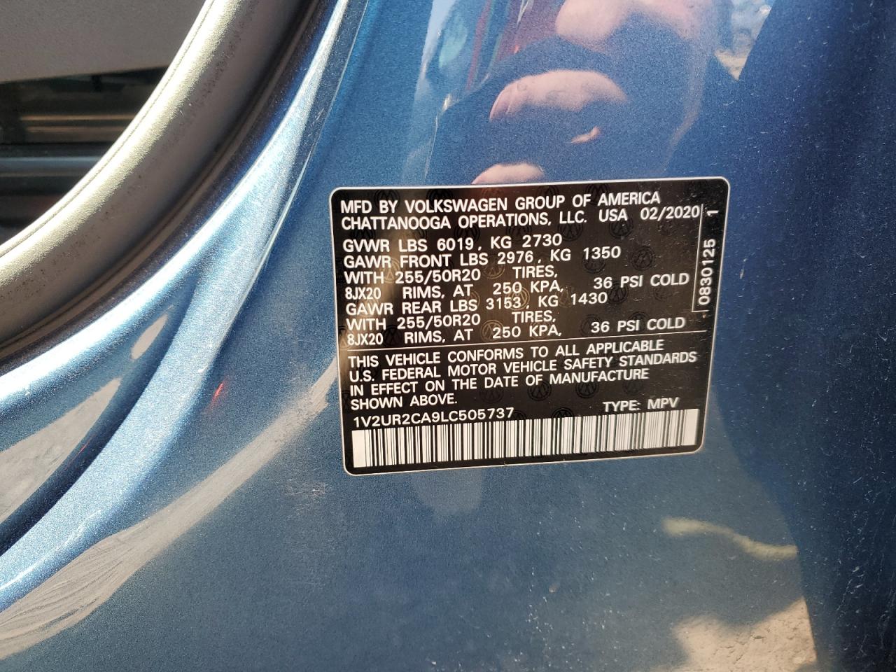 2020 Volkswagen Atlas Se VIN: 1V2UR2CA9LC505737 Lot: 58748415