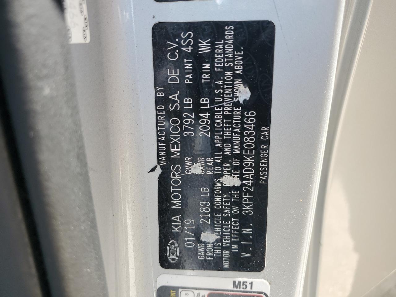 2019 Kia Forte Fe VIN: 3KPF24AD9KE083466 Lot: 56869865