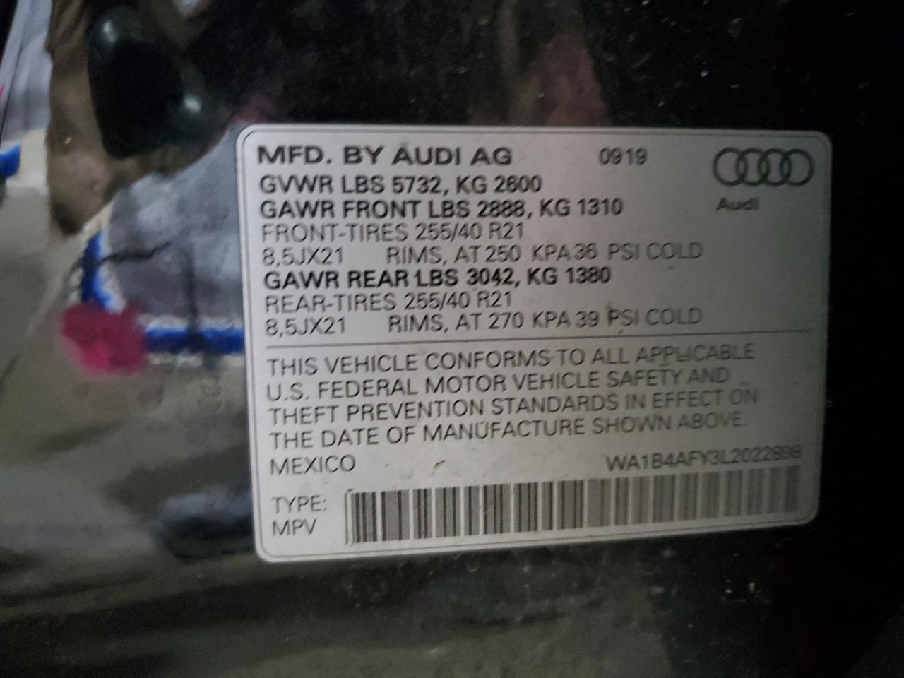2020 Audi Sq5 Premium Plus VIN: WA1B4AFY3L2022898 Lot: 58547025