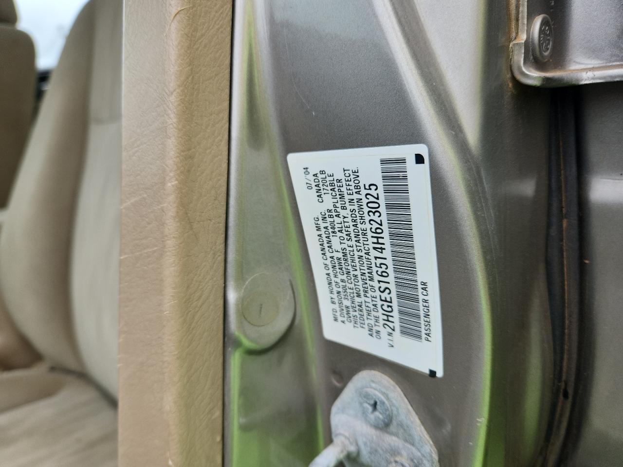 2004 Honda Civic Lx VIN: 2HGES16514H623025 Lot: 58126135