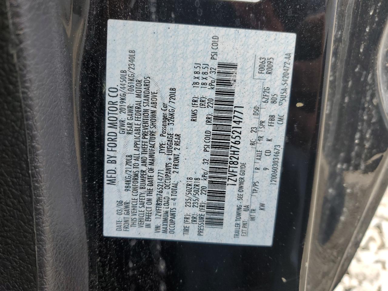 2006 Ford Mustang Gt VIN: 1ZVFT82H765214771 Lot: 56602605