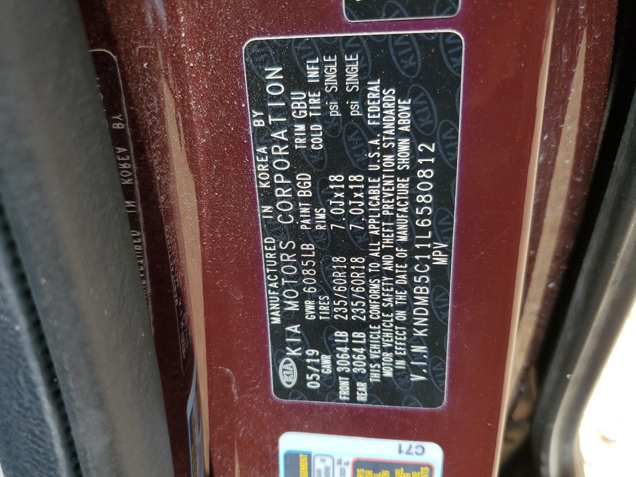 2020 Kia Sedona Lx VIN: KNDMB5C11L6580812 Lot: 56184825