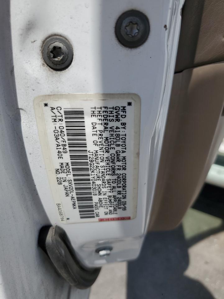2000 Toyota Camry Ce VIN: JT2BG22K1Y0403018 Lot: 58325535