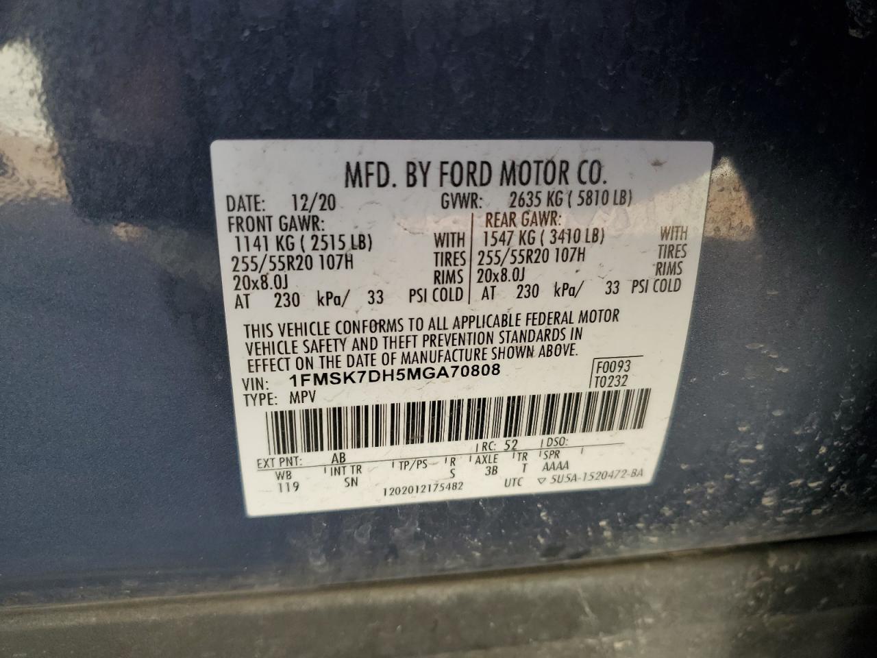 2021 Ford Explorer Xlt VIN: 1FMSK7DH5MGA70808 Lot: 56733875