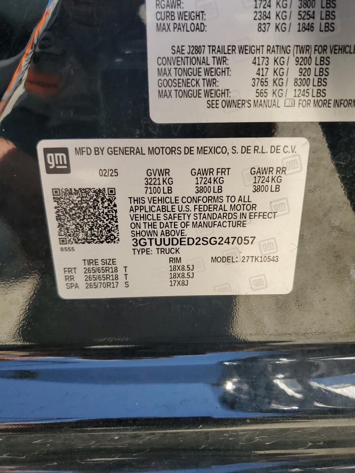 2025 GMC Sierra K1500 Slt VIN: 3GTUUDED2SG247057 Lot: 56977765