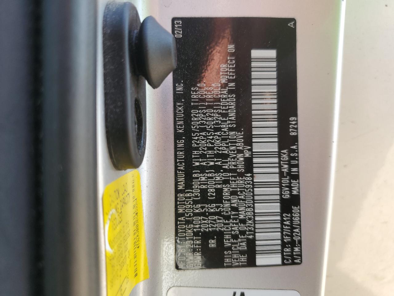2013 Toyota Venza Le VIN: 4T3ZK3BB3DU059384 Lot: 55848505